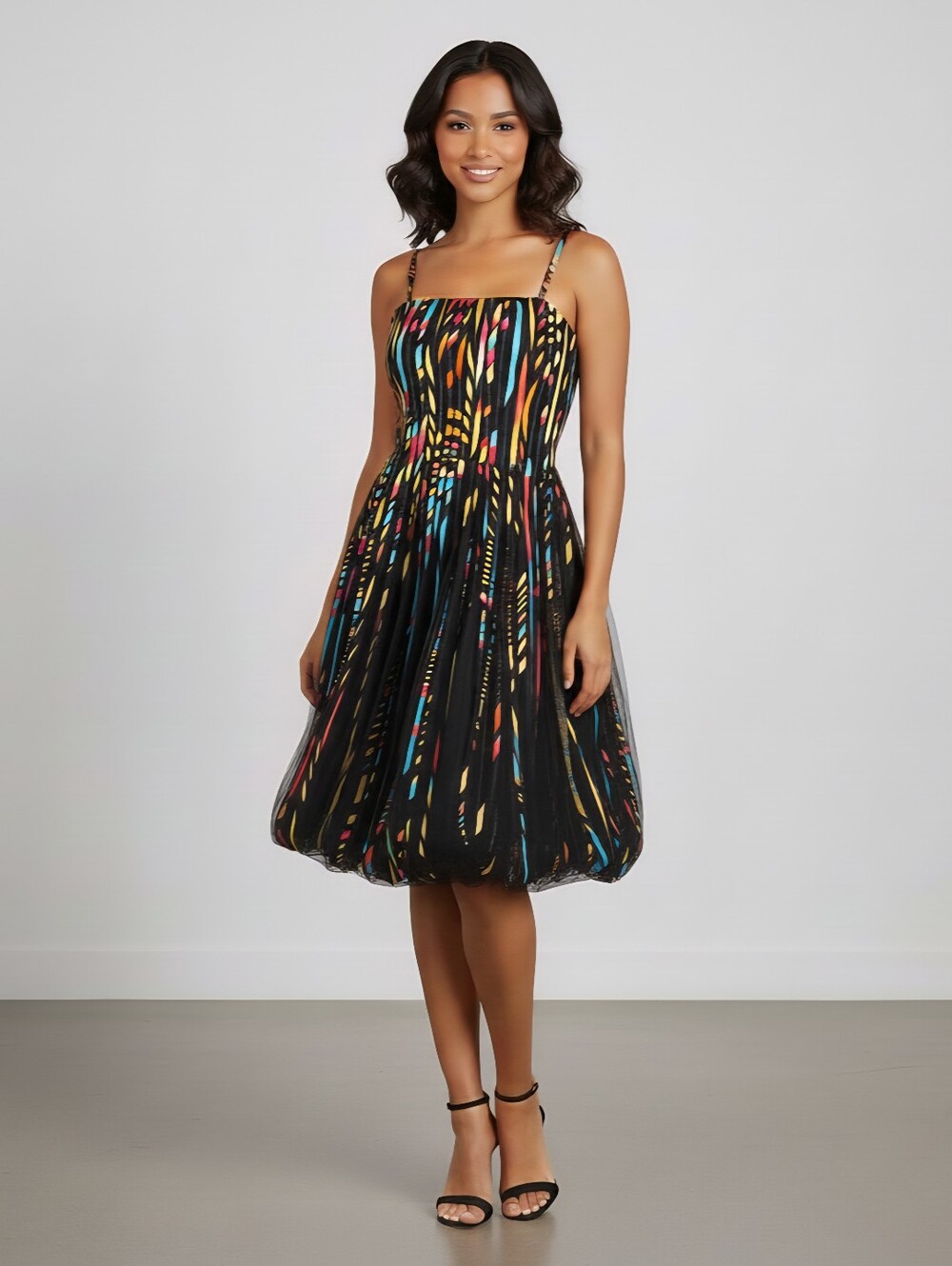 Frank Lyman Y2K Bubble Hem Dress 4 Rainbow Ribbon Tulle Mesh Cocktail Party Gown